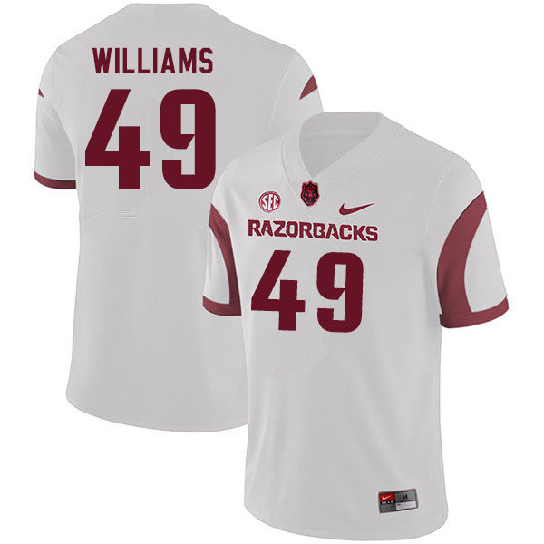 Men #49 McKinley Williams Arkansas Razorbacks College Football Jerseys Sale-White - Click Image to Close